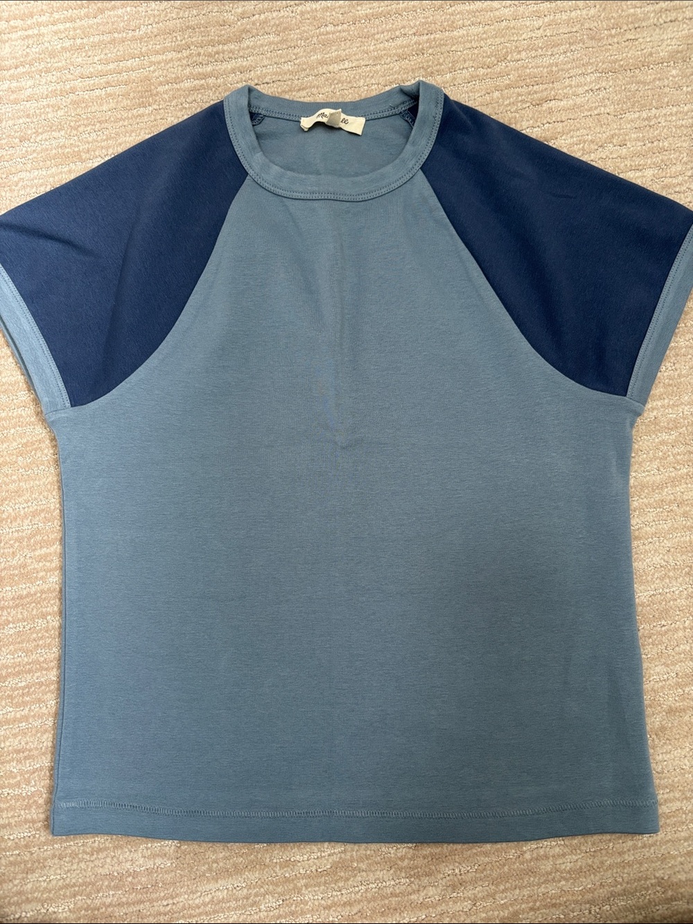Madewell Slate Blue Tee with Navy Raglan Sleeves